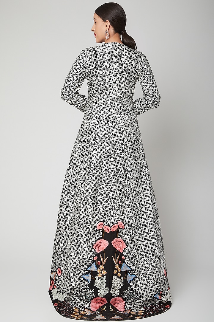 White Embroidered Printed Jacket With Dress by Samant Chauhan at