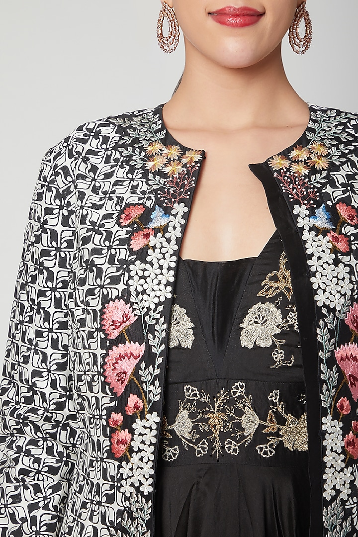 White Cotton Silk Block Printed Jacket Set by Samant Chauhan at Pernia's Pop Up Shop