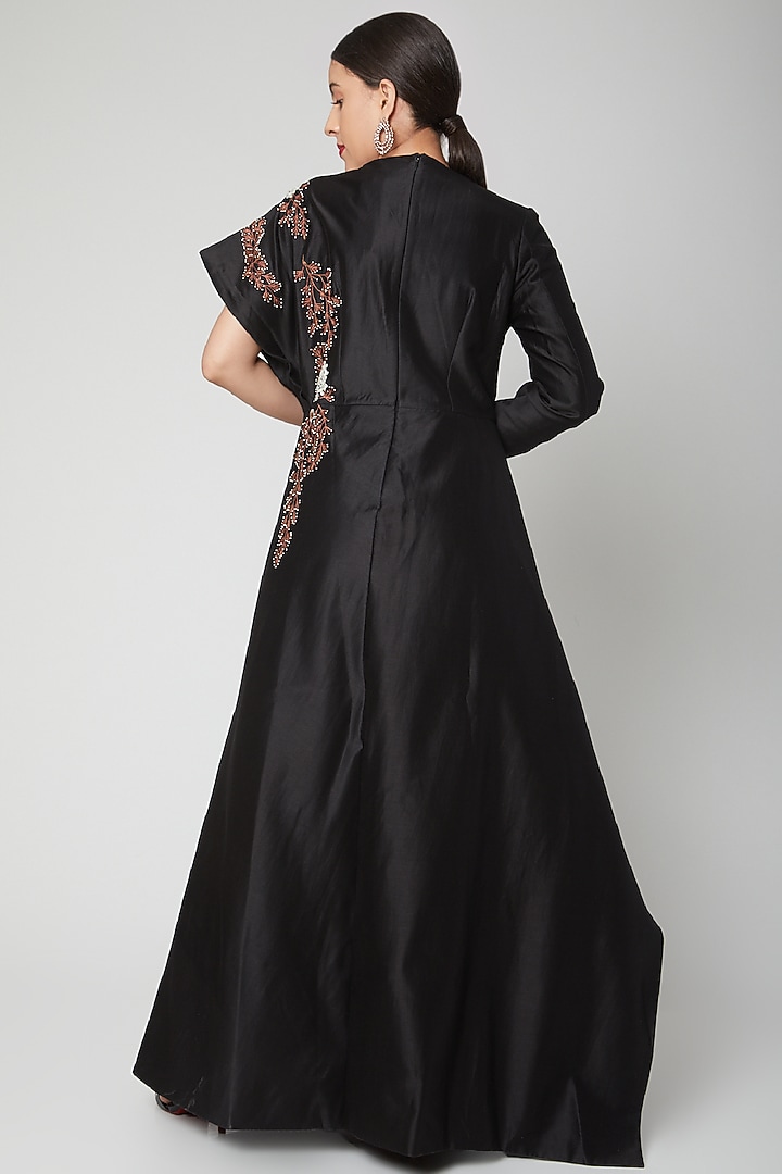 Black Embroidered Gown With Pleats by Samant Chauhan at Pernia's Pop Up Shop