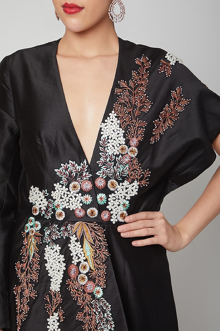 Black Embroidered Gown With Pleats by Samant Chauhan at Pernia's Pop Up Shop