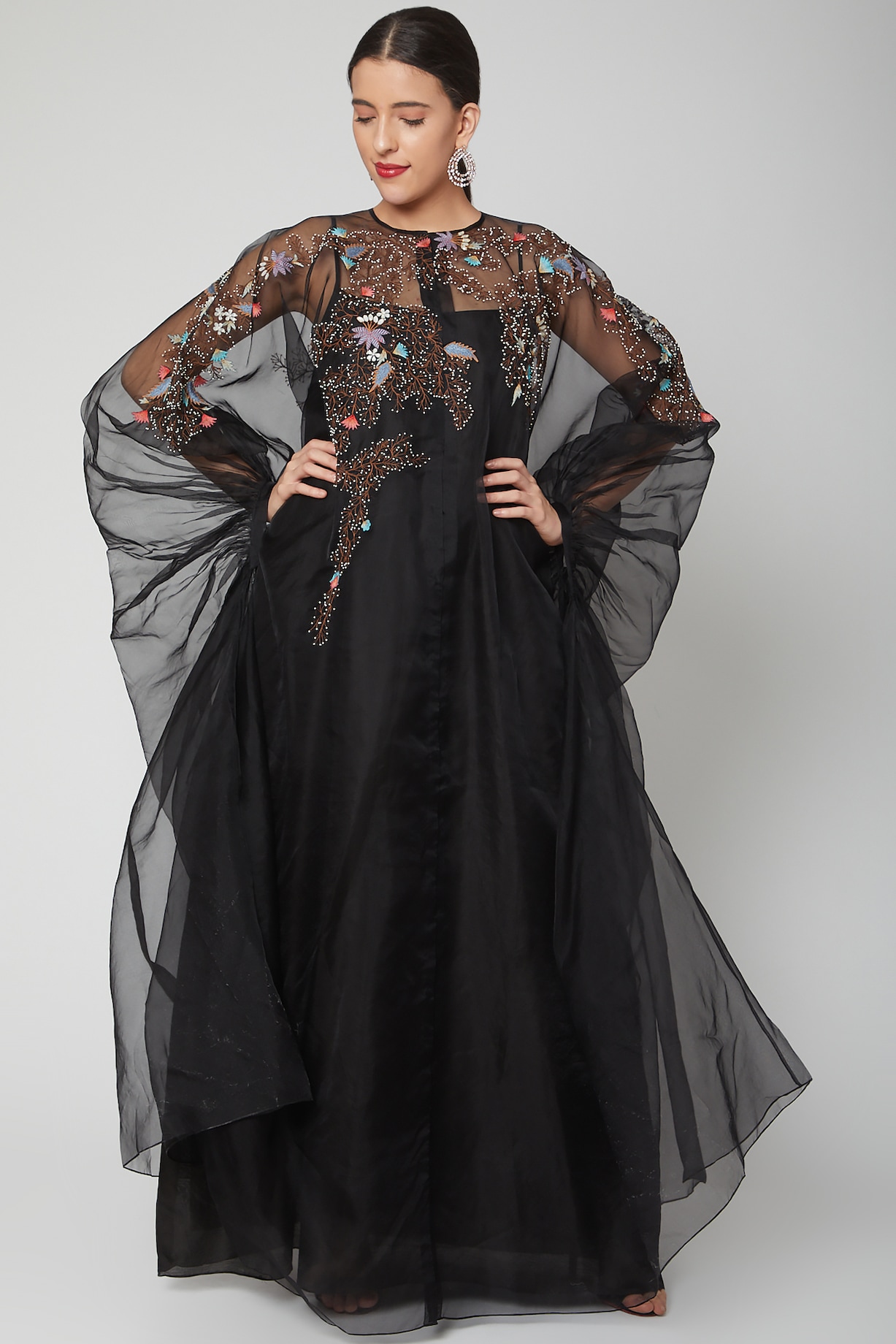 strapless open back dress Black Abaya Kaftan Henna Party Dress with Long Bell Sleeve