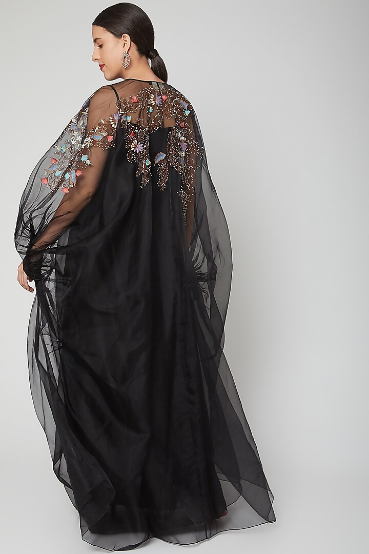 Black Embroidered Kaftan Party Wear Dress With Slip by Samant Chauhan at Pernia's Pop Up Shop
