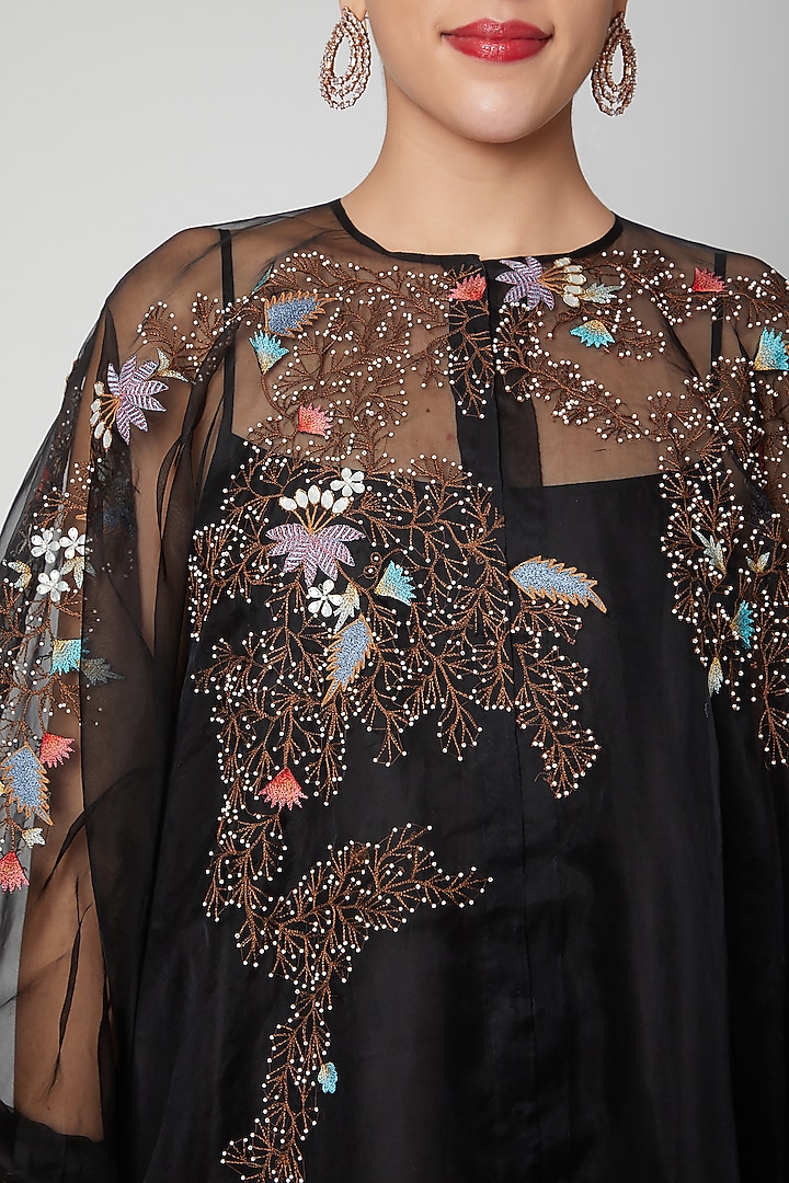 Black Embroidered Kaftan Party Wear Dress With Slip by Samant Chauhan at Pernia's Pop Up Shop