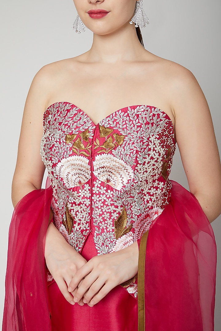 Fuchsia Cotton Silk Skirt Set by Samant Chauhan at Pernia's Pop Up Shop