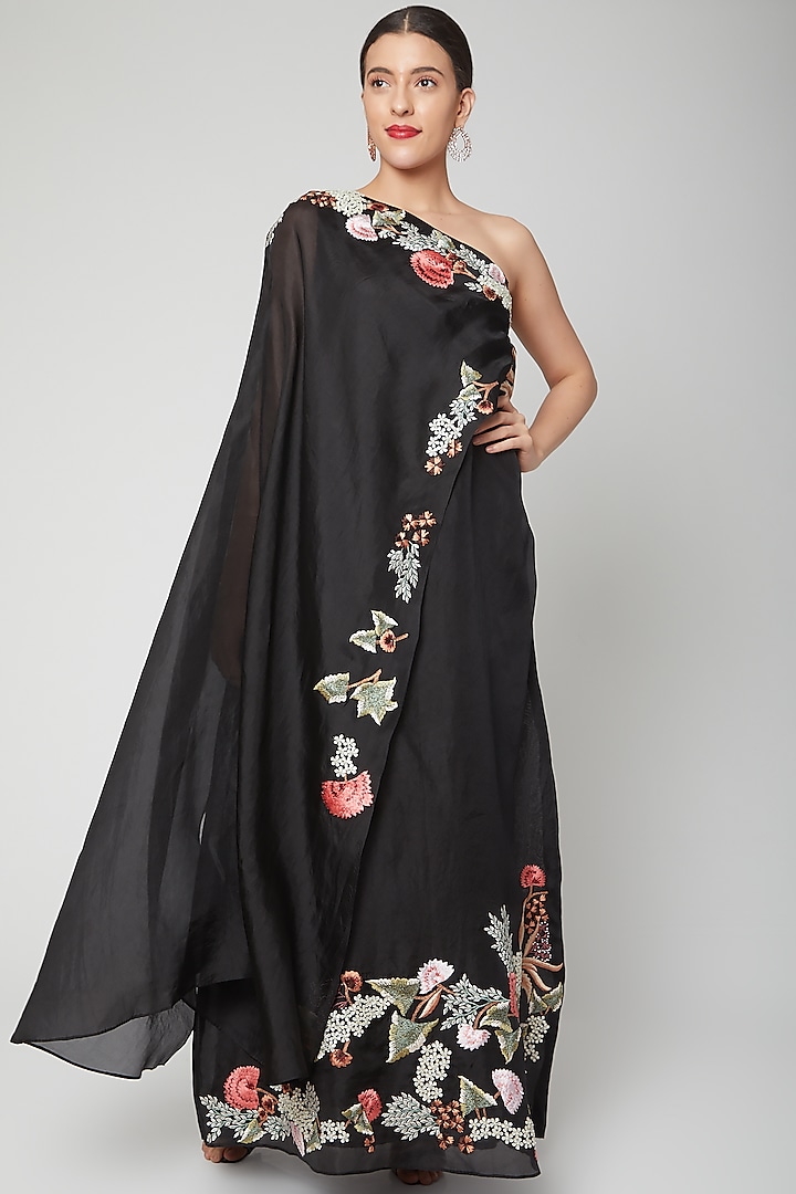 Black Embroidered Trail Gown by Samant Chauhan