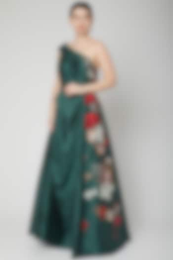 Emerald Green Embroidered One Shoulder Gown  by Samant Chauhan