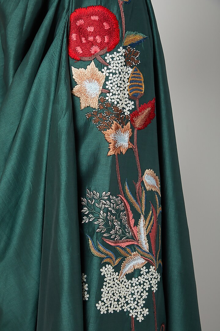 Emerald Green Embroidered One Shoulder Gown by Samant Chauhan at Pernia's Pop Up Shop
