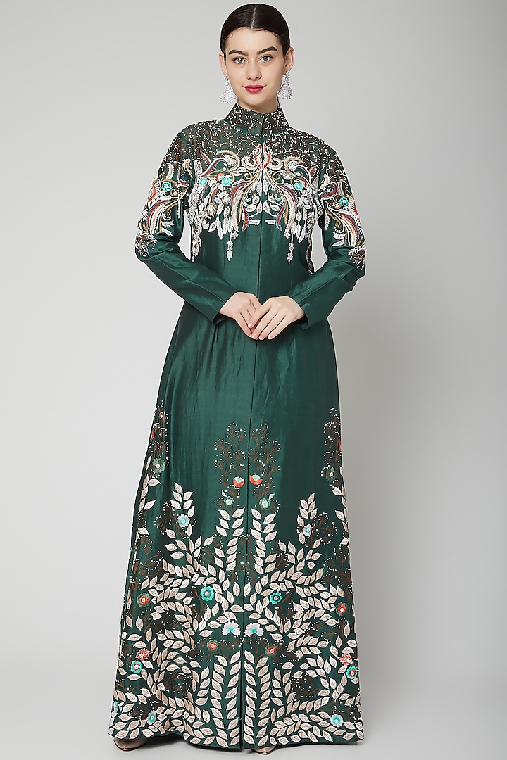 Emerald Green Embroidered Jacket With Pants by Samant Chauhan at Pernia's Pop Up Shop