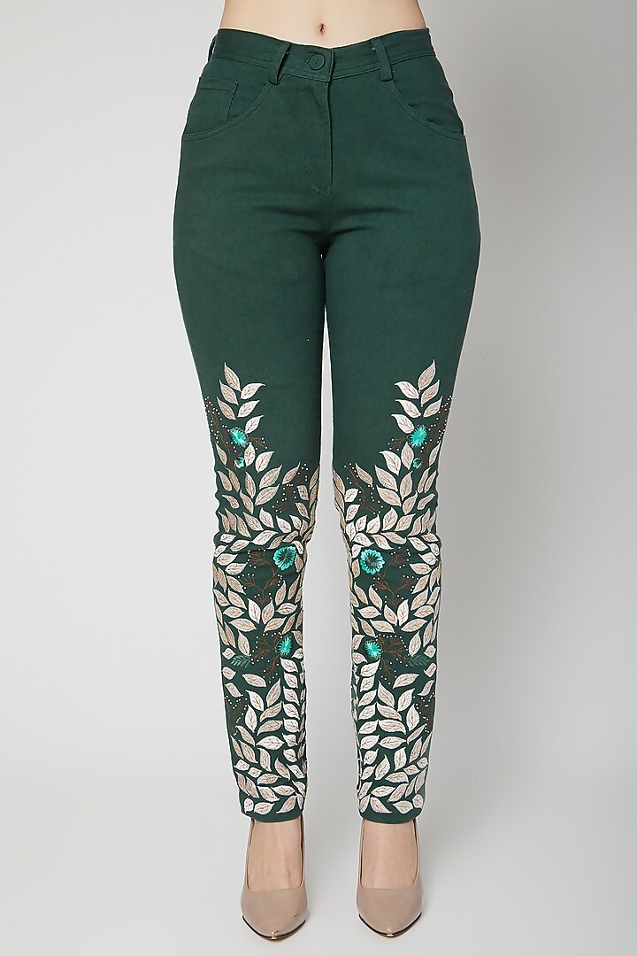Emerald Green Embroidered Jacket With Pants by Samant Chauhan at Pernia's Pop Up Shop