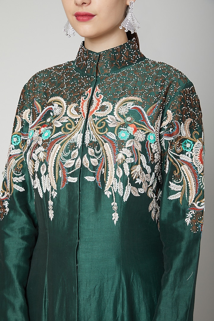 Emerald Green Embroidered Jacket With Pants by Samant Chauhan at Pernia's Pop Up Shop