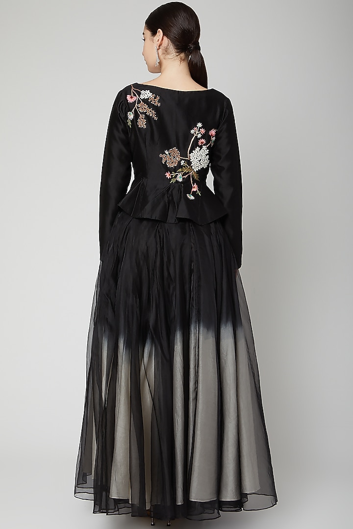 Black Organza Layered Skirt Set by Samant Chauhan at Pernia's Pop Up Shop