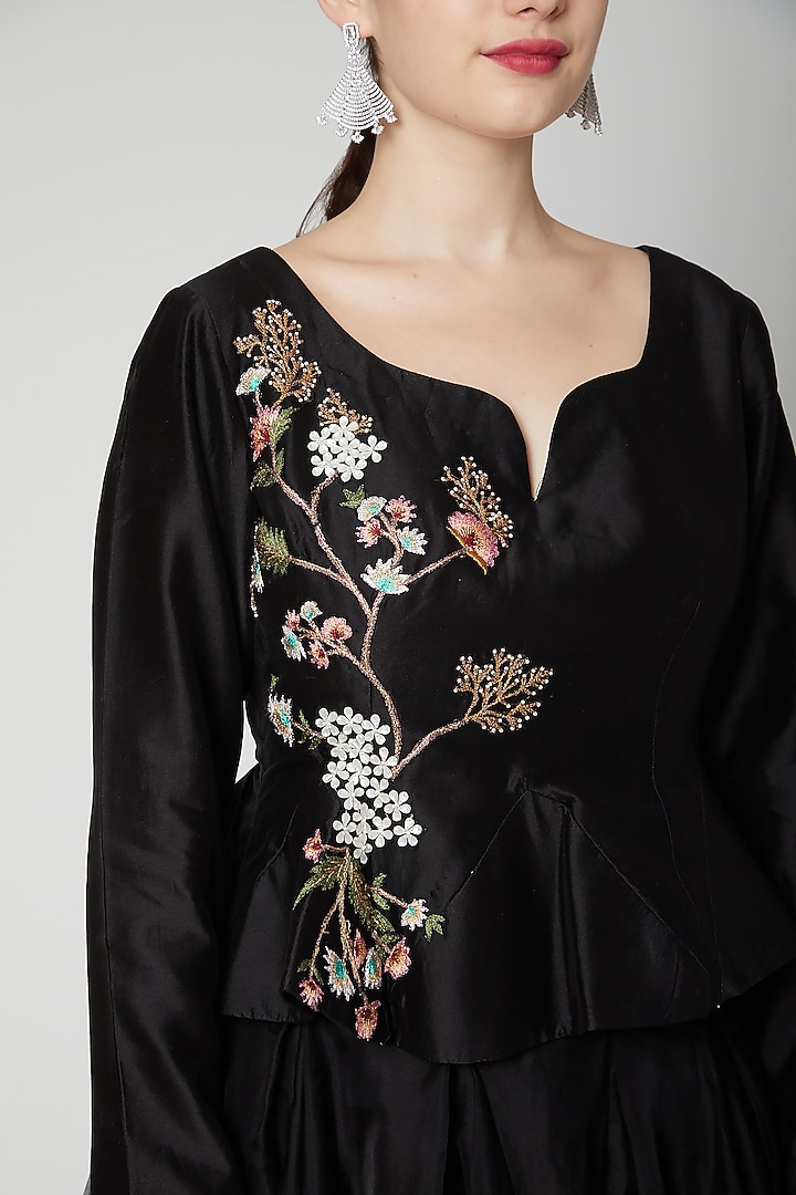 Black Organza Layered Skirt Set by Samant Chauhan at Pernia's Pop Up Shop