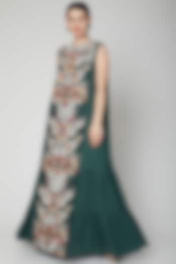 Emerald Green Embroidered Tiered Gown by Samant Chauhan