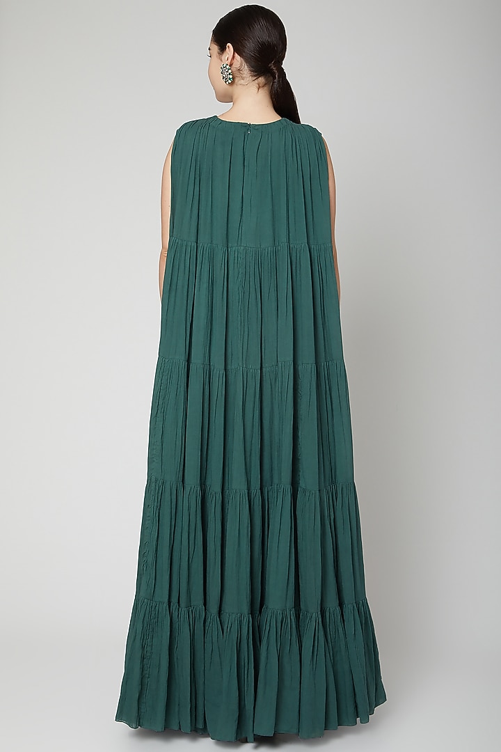 Emerald Green Embroidered Tiered Gown by Samant Chauhan at Pernia's Pop Up Shop