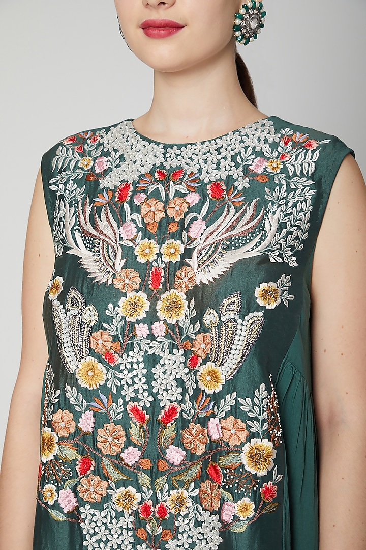 Emerald Green Embroidered Tiered Gown by Samant Chauhan at Pernia's Pop Up Shop