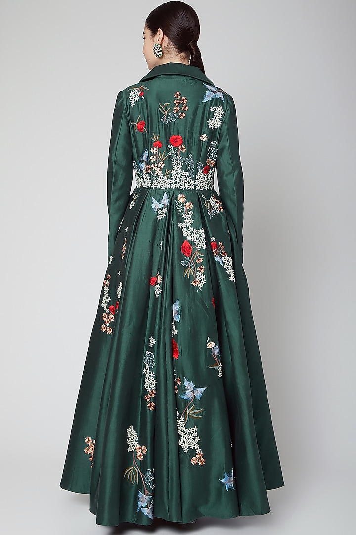Emerald Green Embroidered Jacket Gown by Samant Chauhan at Pernia's Pop Up Shop