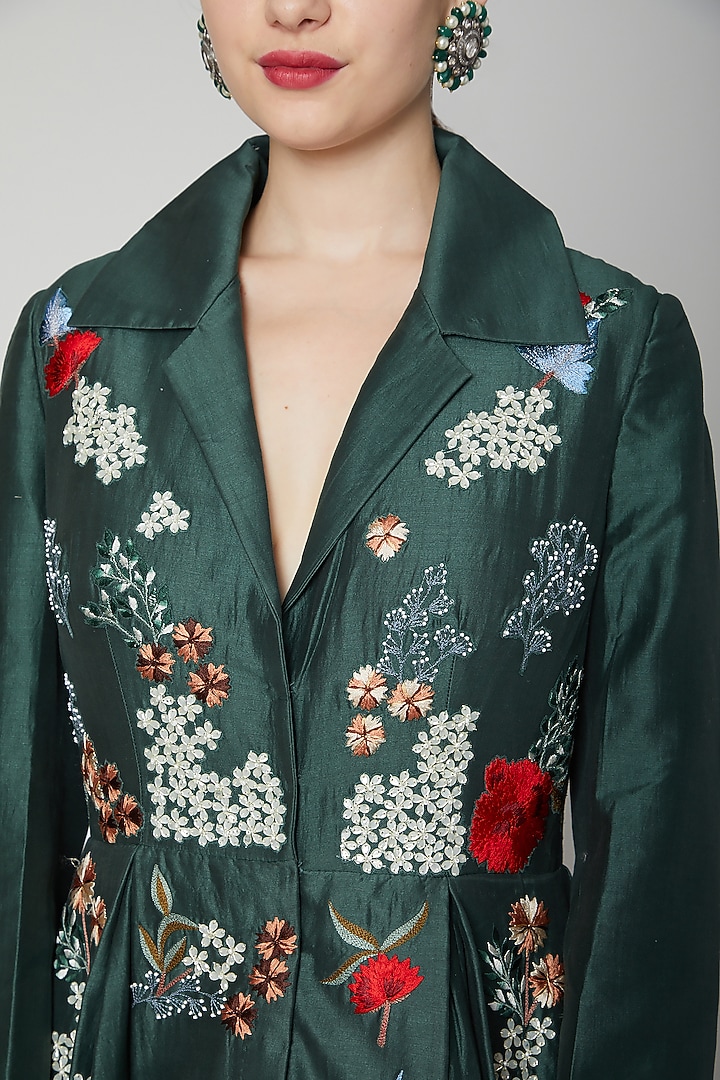 Emerald Green Embroidered Jacket Gown by Samant Chauhan at Pernia's Pop Up Shop