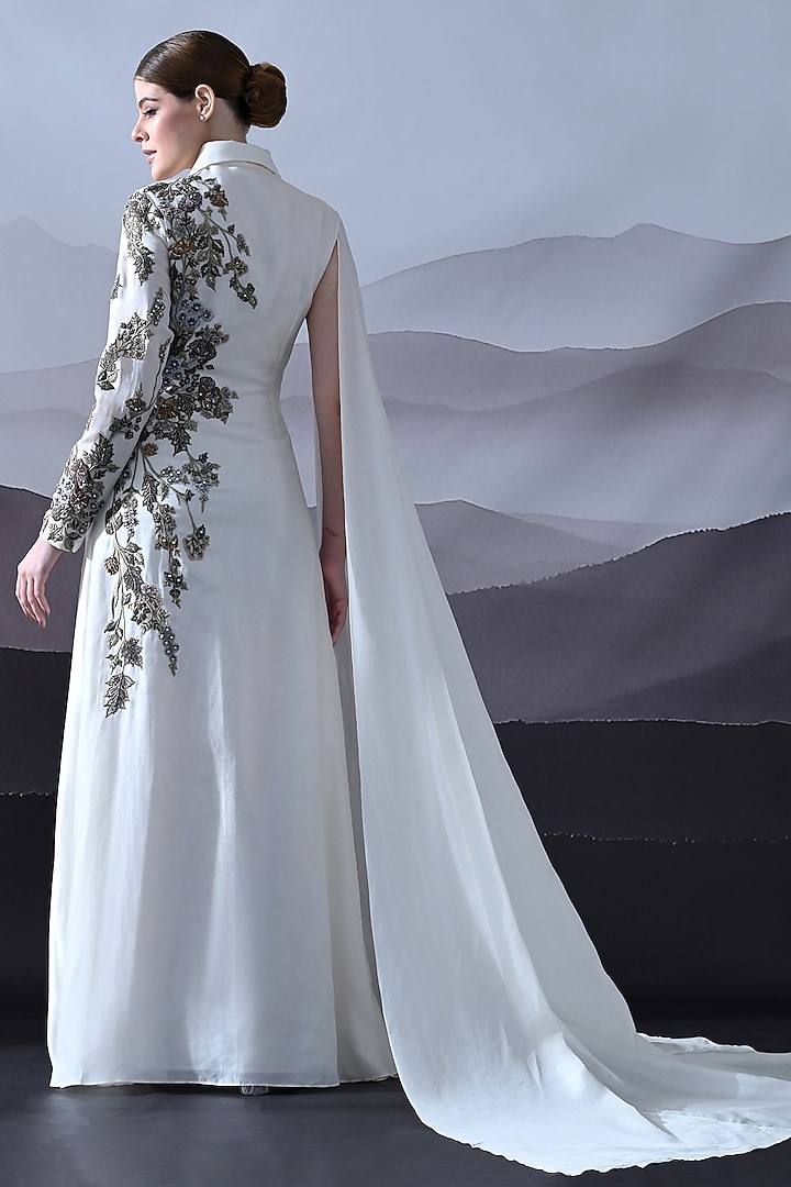 Ivory Cotton Silk Embroidered Wedding Gown by Samant Chauhan at Pernia's Pop Up Shop