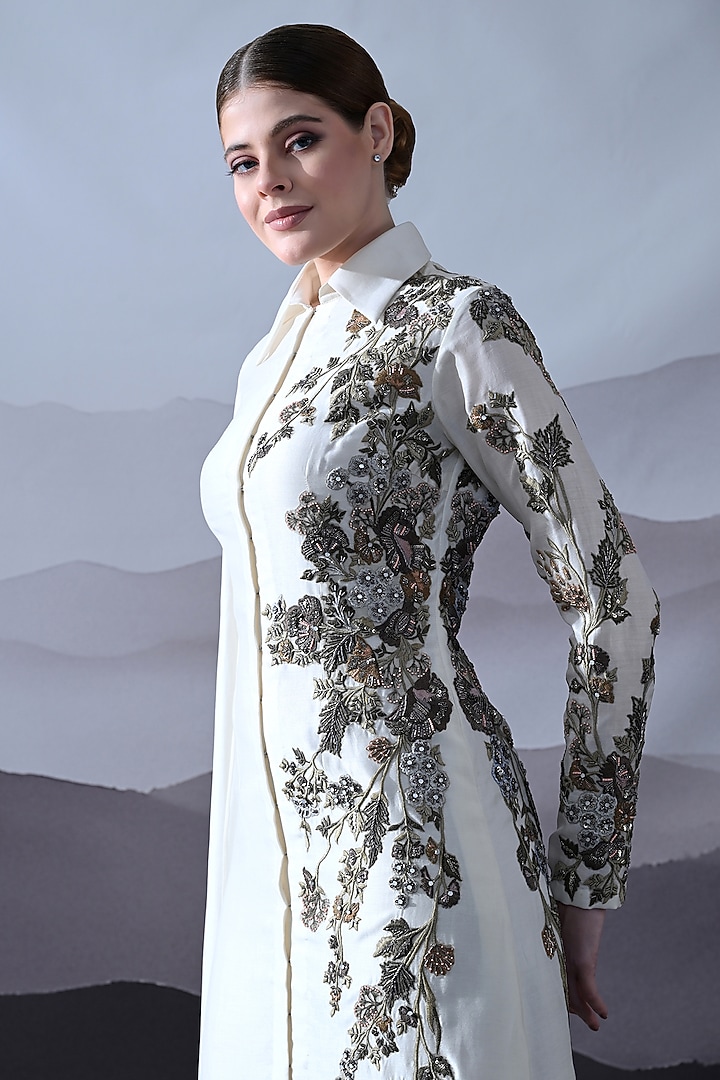 Ivory Cotton Silk Embroidered Wedding Gown by Samant Chauhan at Pernia's Pop Up Shop