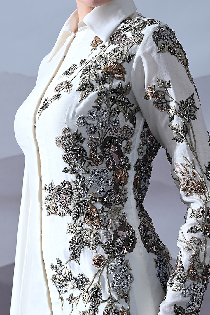 Ivory Cotton Silk Embroidered Wedding Gown by Samant Chauhan at Pernia's Pop Up Shop