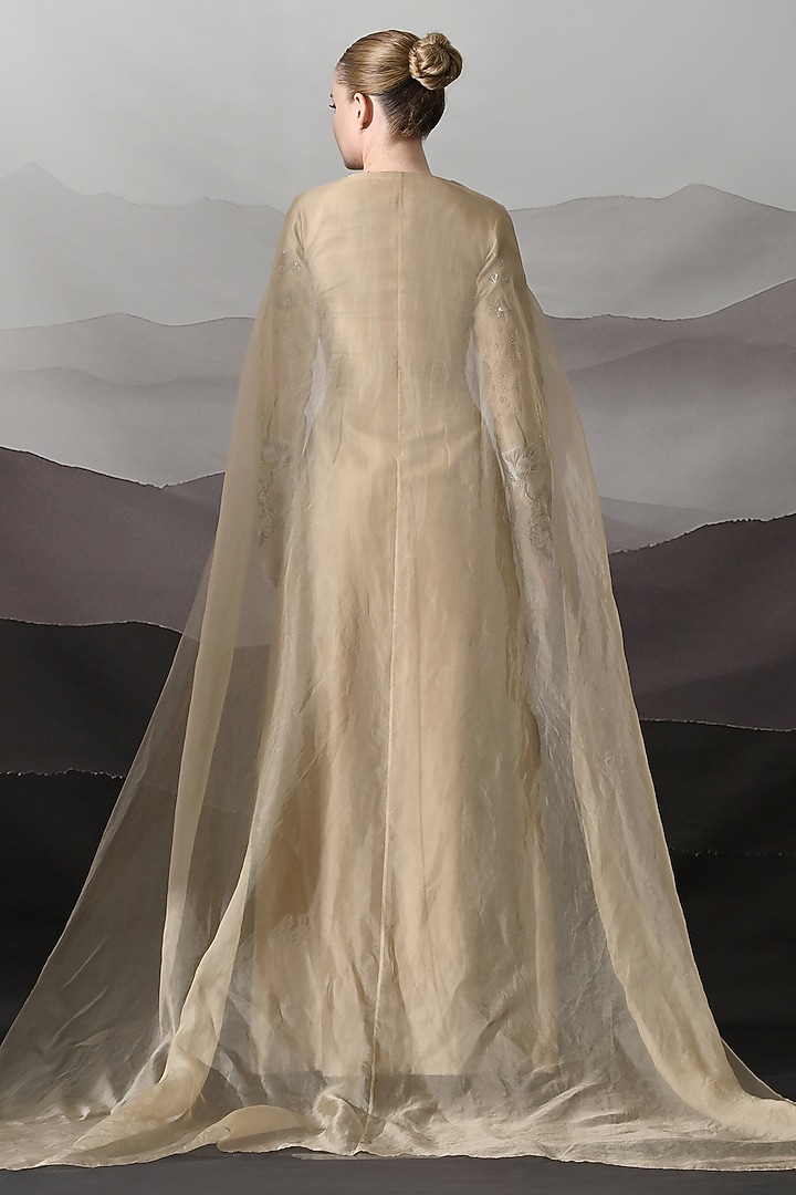 Peach Cotton Silk & Organza Floral Embroidered Wedding Gown by Samant Chauhan at Pernia's Pop Up Shop