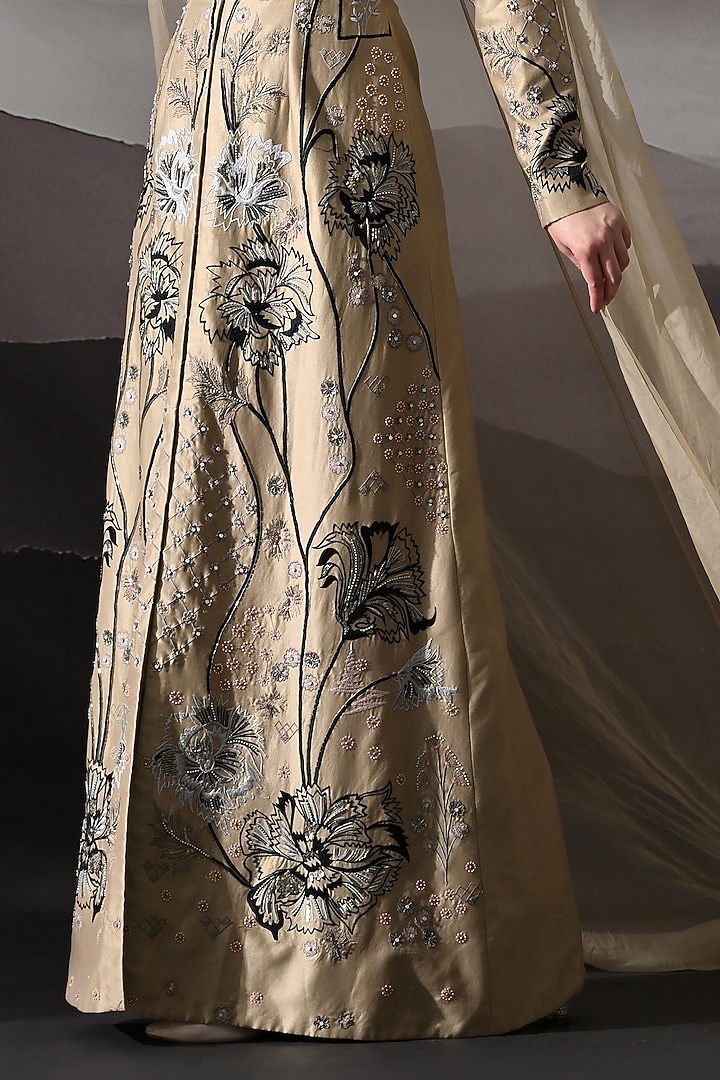 Peach Cotton Silk & Organza Floral Embroidered Wedding Gown by Samant Chauhan at Pernia's Pop Up Shop