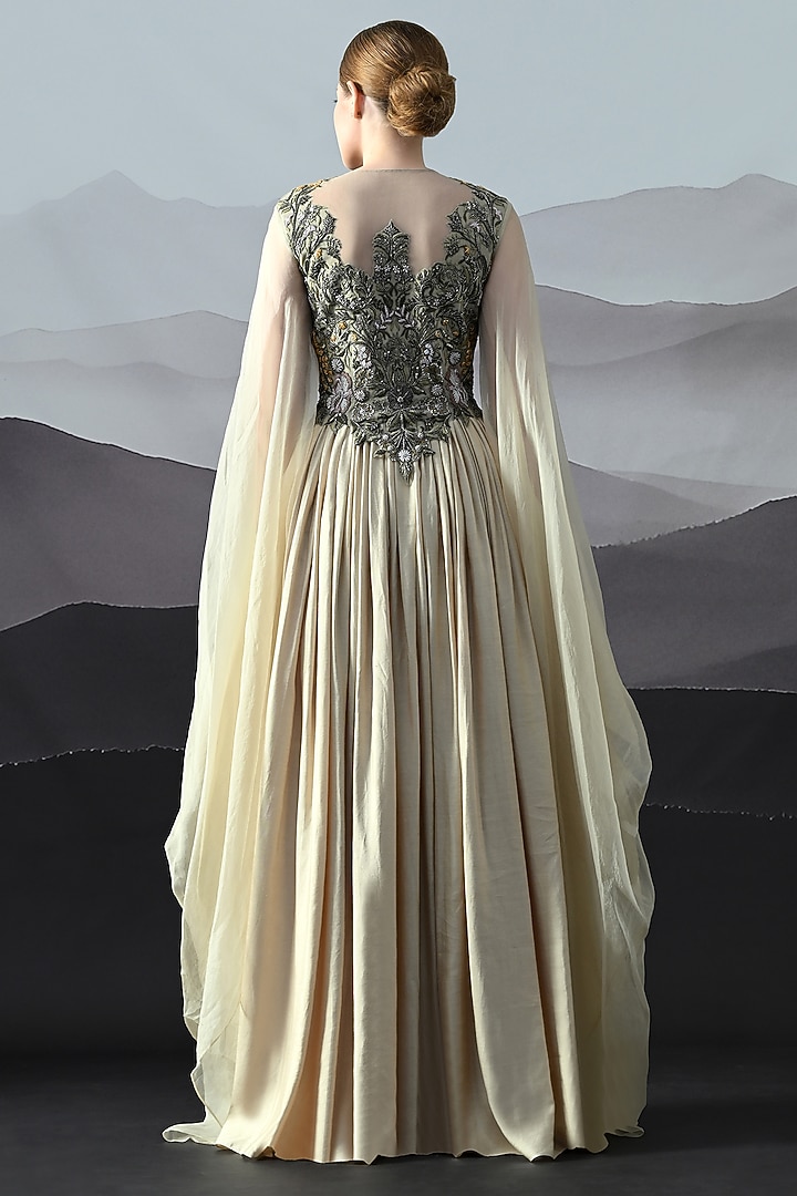 Beige Cotton Silk & Organza Embroidered Wedding Gown by Samant Chauhan at Pernia's Pop Up Shop