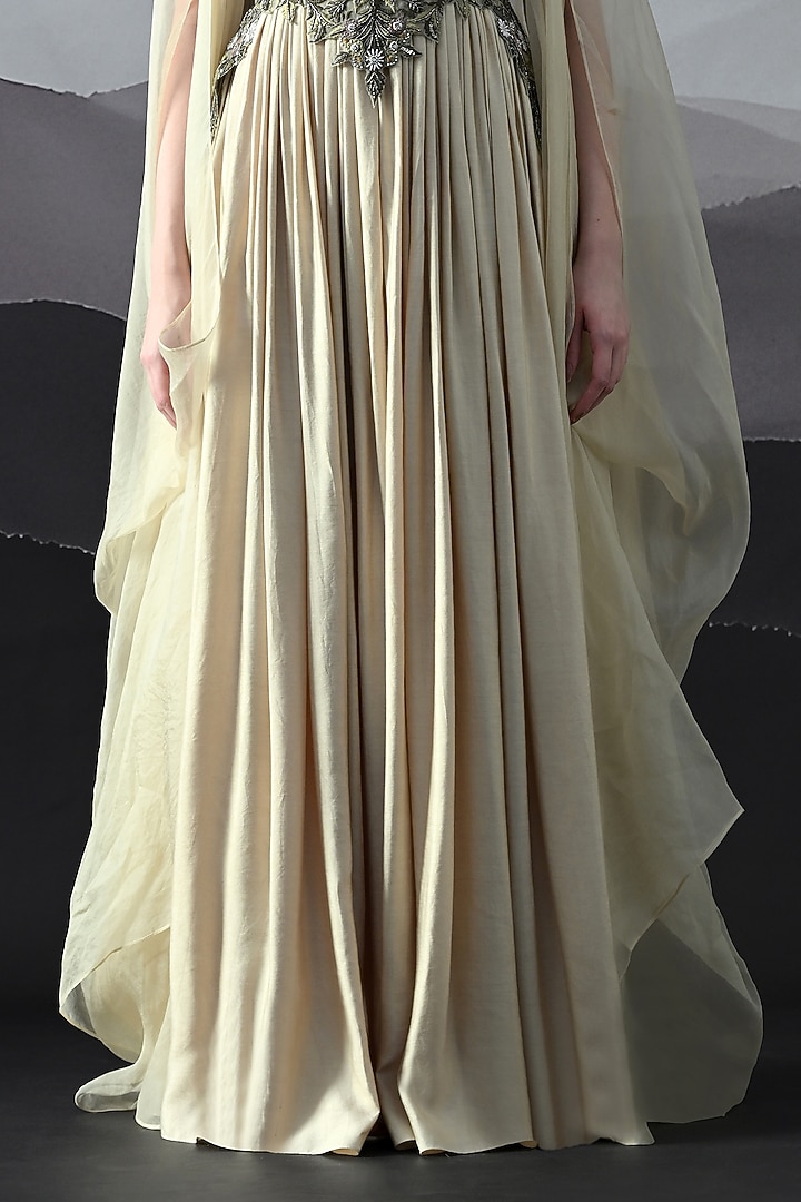 Beige Cotton Silk & Organza Embroidered Wedding Gown by Samant Chauhan at Pernia's Pop Up Shop