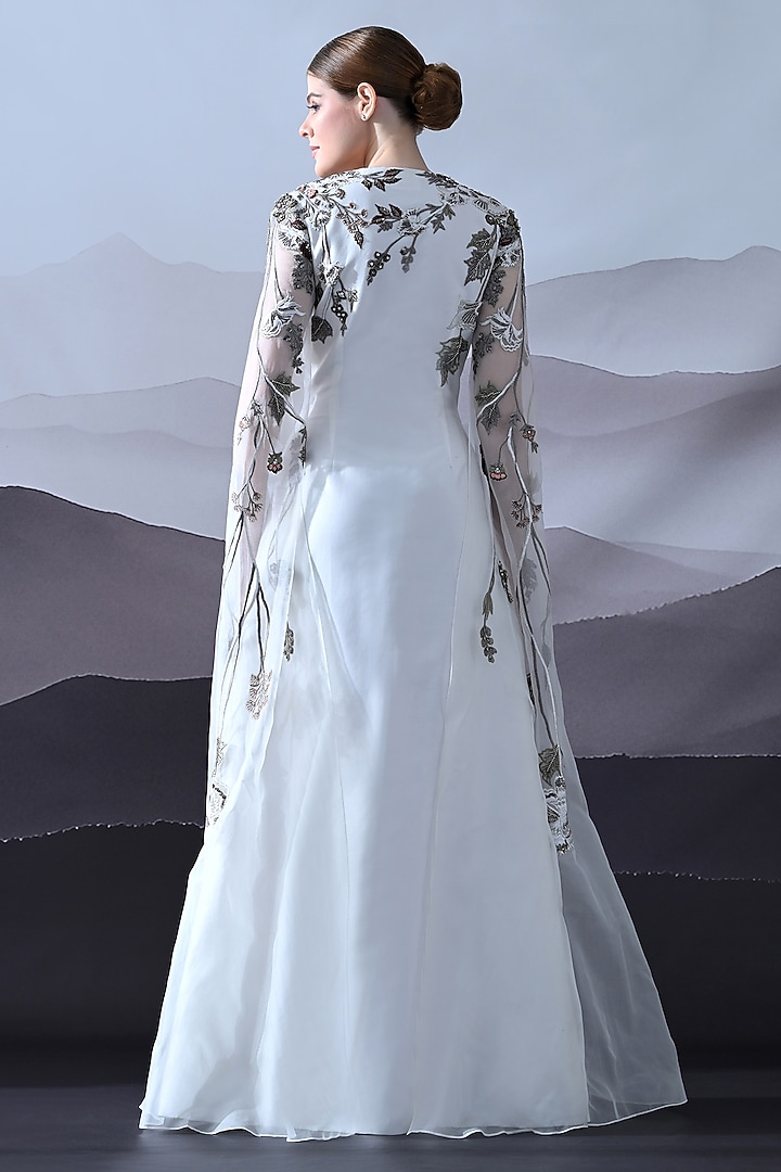 Ivory Cotton Silk & Organza Hand Embroidered Layered Wedding Gown by Samant Chauhan at Pernia's Pop Up Shop