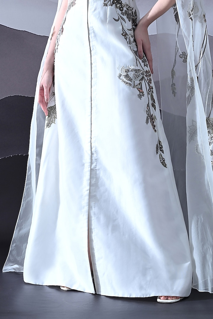 Ivory Cotton Silk & Organza Hand Embroidered Layered Wedding Gown by Samant Chauhan at Pernia's Pop Up Shop