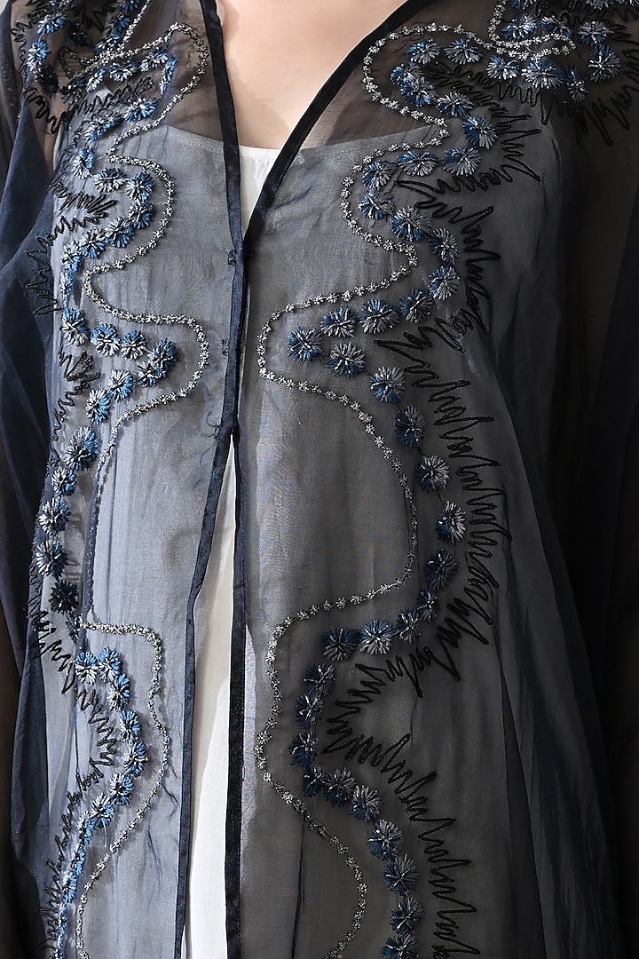 Black Organza Embroidered Layered Kaftan by Samant Chauhan at Pernia's Pop Up Shop