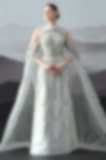Ivory Organza & Cotton Silk Hand Embroidered Structured Wedding Gown by Samant Chauhan at Pernia's Pop Up Shop