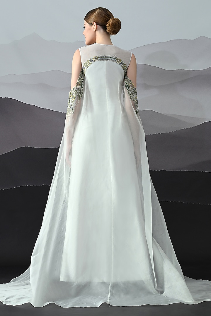Ivory Organza & Cotton Silk Hand Embroidered Structured Wedding Gown by Samant Chauhan at Pernia's Pop Up Shop