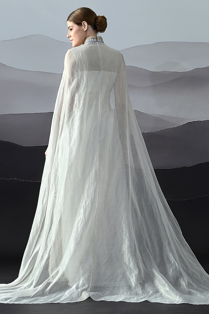 Ivory Organza Embroidered Structured Wedding Gown by Samant Chauhan at Pernia's Pop Up Shop