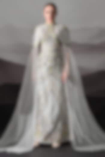 Ivory Cotton Silk & Organza Hand Embroidered Wedding Gown by Samant Chauhan at Pernia's Pop Up Shop