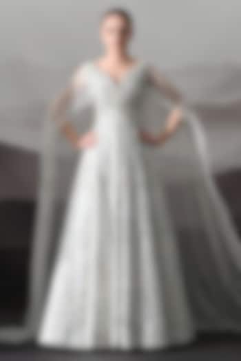 Pearl White Organza Hand Embroidered Structured Bridal Gown by Samant Chauhan at Pernia's Pop Up Shop