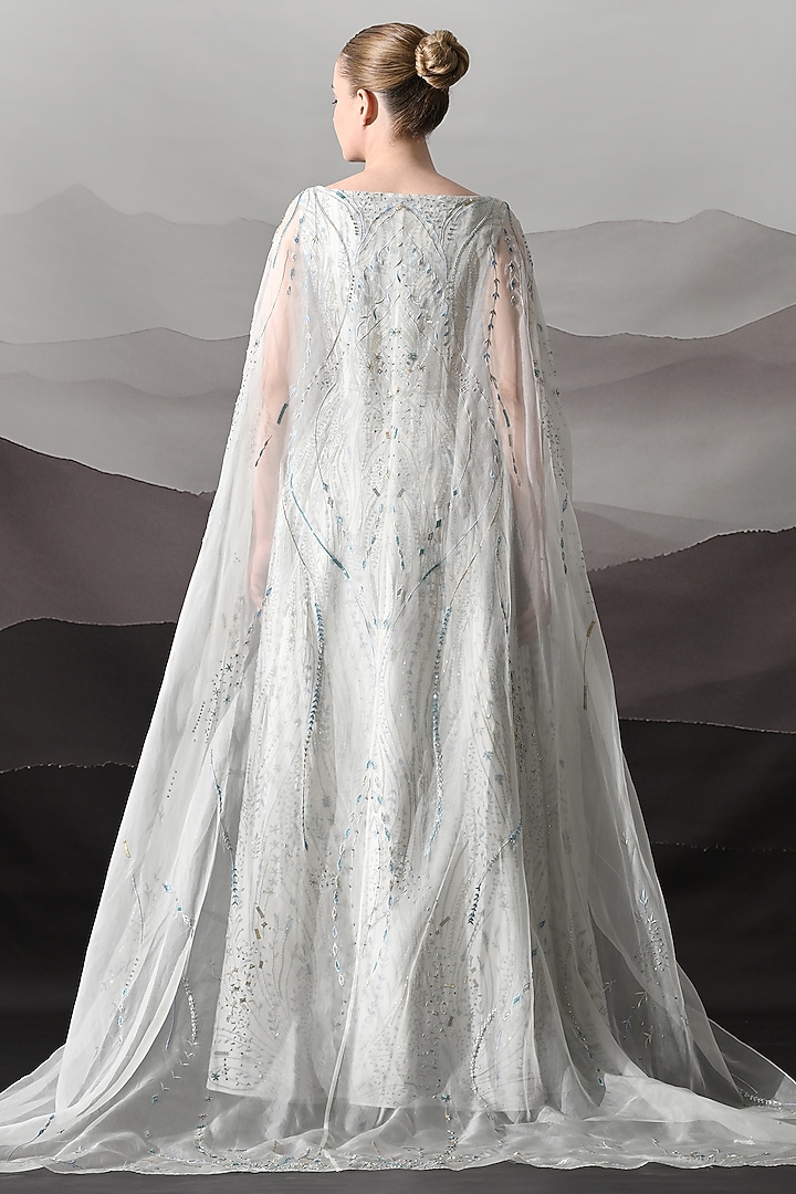 Pearl White Organza Hand Embroidered Structured Bridal Gown by Samant Chauhan at Pernia's Pop Up Shop