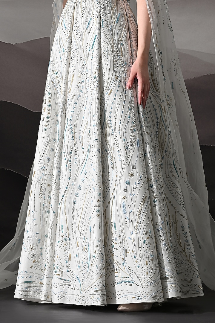 Pearl White Organza Hand Embroidered Structured Bridal Gown by Samant Chauhan at Pernia's Pop Up Shop