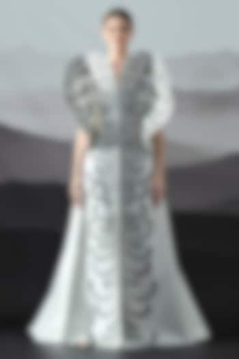Ivory Cotton Silk Hand Embroidered Asymmetric Wedding Gown by Samant Chauhan at Pernia's Pop Up Shop