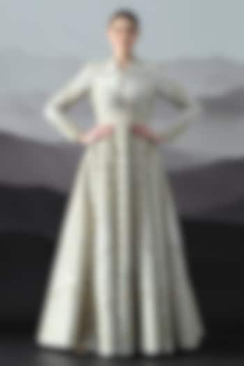 Pale Ivory Cotton Silk Hand Embroidered Bridal Gown by Samant Chauhan at Pernia's Pop Up Shop