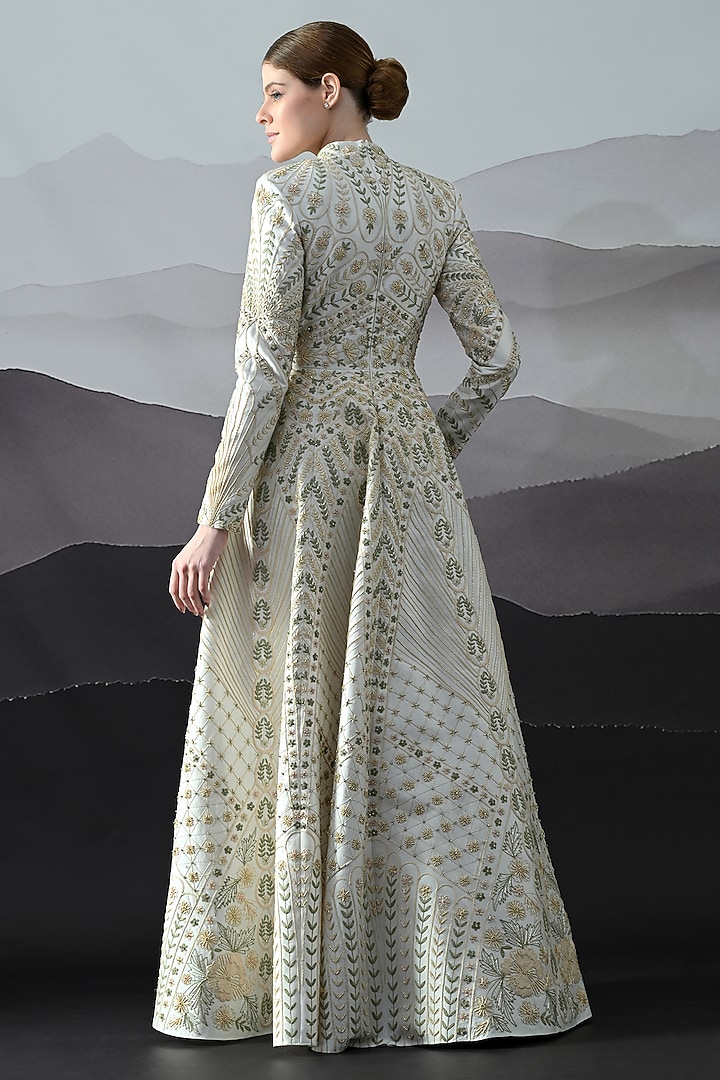 Pale Ivory Cotton Silk Hand Embroidered Bridal Gown by Samant Chauhan at Pernia's Pop Up Shop