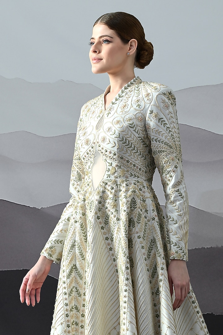 Pale Ivory Cotton Silk Hand Embroidered Bridal Gown by Samant Chauhan at Pernia's Pop Up Shop