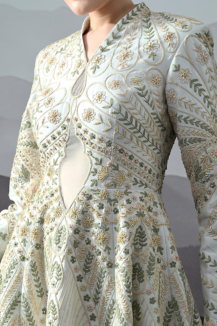 Pale Ivory Cotton Silk Hand Embroidered Bridal Gown by Samant Chauhan at Pernia's Pop Up Shop