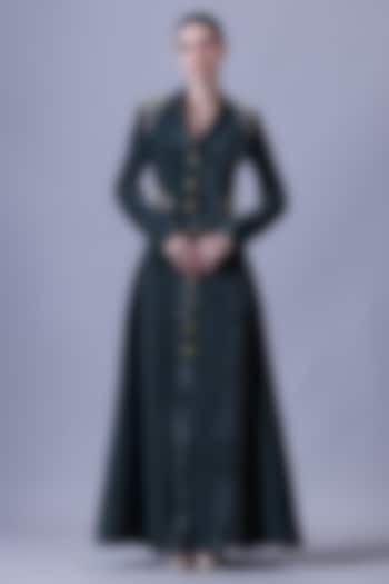 Deep Green Velvet Embroidered Gown by Samant Chauhan at Pernia's Pop Up Shop