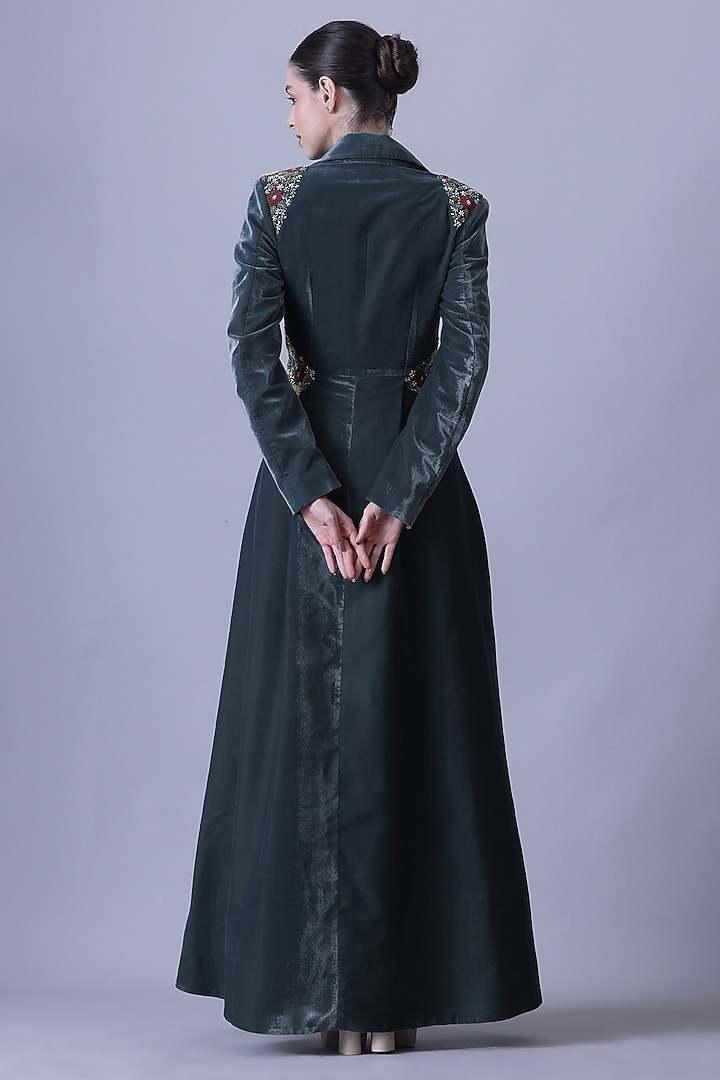 Deep Green Velvet Embroidered Gown by Samant Chauhan at Pernia's Pop Up Shop