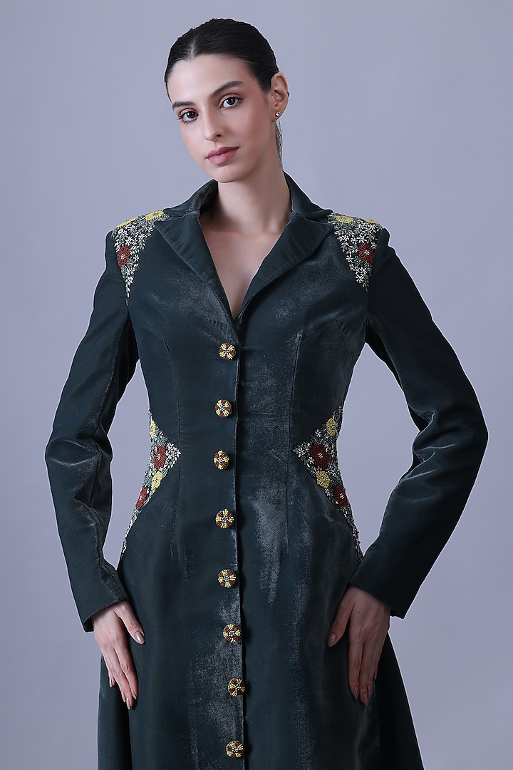 Deep Green Velvet Embroidered Gown by Samant Chauhan at Pernia's Pop Up Shop
