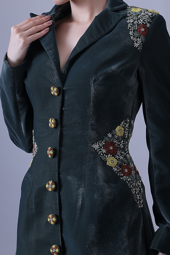 Deep Green Velvet Embroidered Gown by Samant Chauhan at Pernia's Pop Up Shop