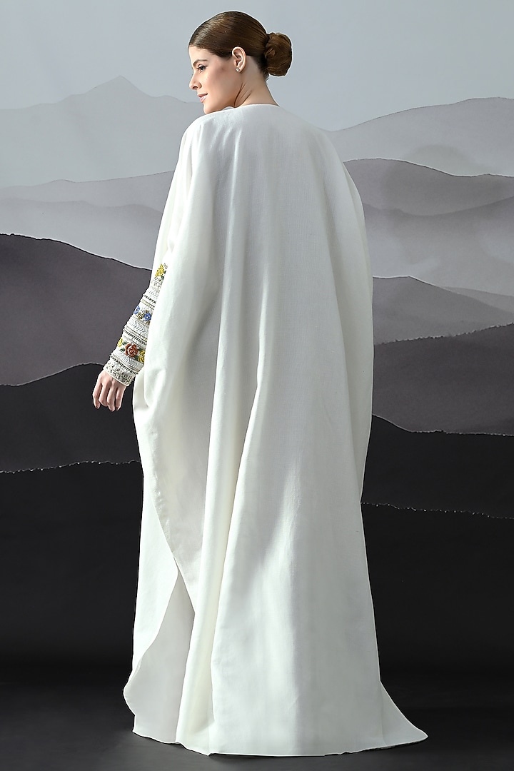 Ivory Organza Floral Hand Embroidered Sheer Kaftan by Samant Chauhan at Pernia's Pop Up Shop