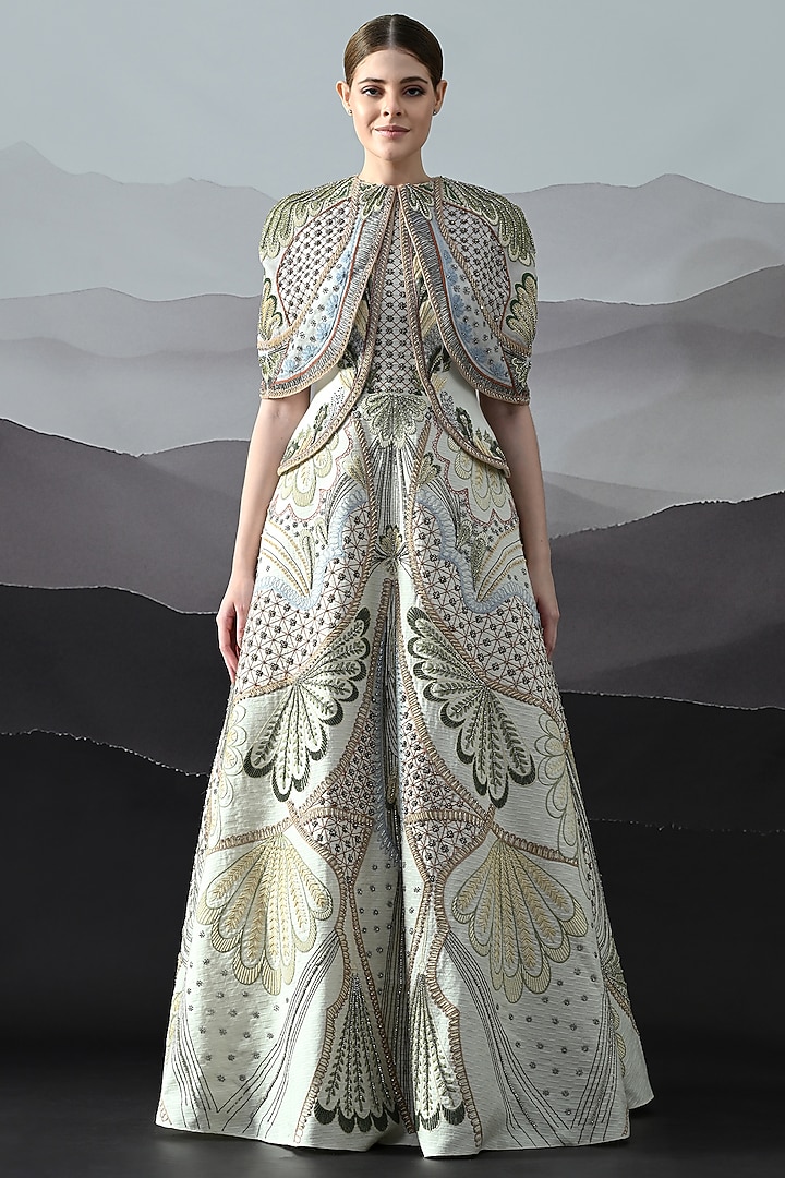 Ivory Cotton Silk & Organza Couture Bridal Gown by Samant Chauhan at Pernia's Pop Up Shop
