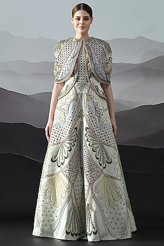 Ivory Cotton Silk & Organza Couture Gown by Samant Chauhan
